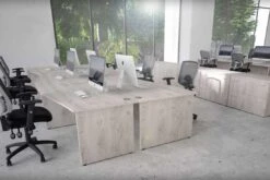 Gladstone Grey Oak Trapezium Table 1600 Box Frame Leg Silver -Office Furniture Store grey oak office 5