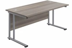 Kestral Grey Oak Rectangular Cantilever Desk -Office Furniture Store grey oak top silver frame 3