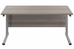 Kestral Grey Oak Rectangular Cantilever Desk -Office Furniture Store grey oak top silver frame 4