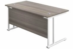 Kestral Grey Oak Rectangular Cantilever Desk -Office Furniture Store grey oak top white frame 1