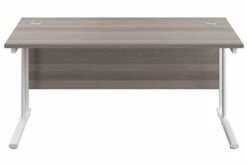 Kestral Grey Oak Rectangular Cantilever Desk -Office Furniture Store grey oak top white frame 4