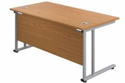 Kestral Rectangular Cantilever Desk -Office Furniture Store oak top silver frame 1