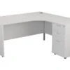 Kestral White Panel Desk And Pedestal 1 Kestral White Panel Desk And Pedestal -Office Furniture Store opr1612cwsrpplustesdhp3wh front 45