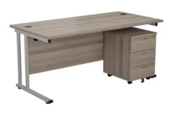 Kestral Grey Oak Promo Desk And Pedestal -Office Furniture Store ost1680recclplustesmp3go front 45