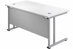 Kestral White Rectangular Cantilever Desk -Office Furniture Store white top silver frame 1